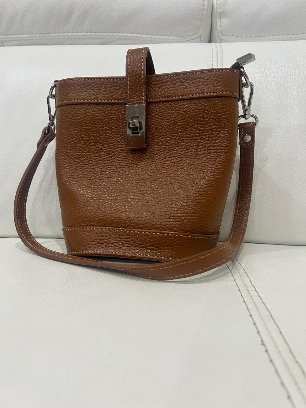 Brown Leather Bucket Crossbody Bag